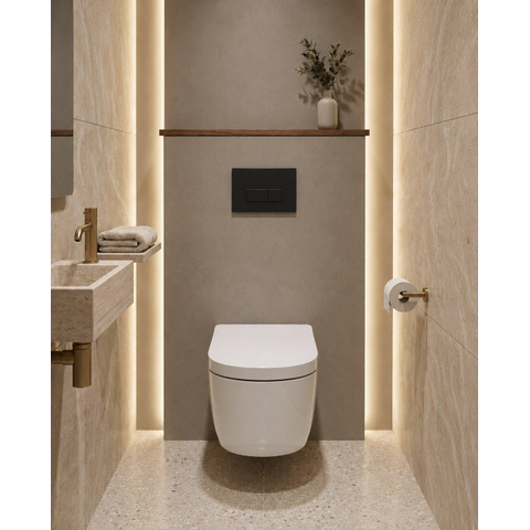 QeramiQ Dely Swirl Toiletset - 36.3x51.7cm - Geberit UP720 Duofix Sigma inbouwreservoir - 35mm zitting - bedieningsplaat antraciet mat - rechthoekige knoppen - wit glans SW1413183