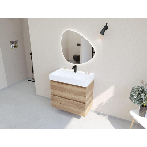 H&R Badmeubelen Infinity XXL 3D Badkamermeubelset - 80 cm - 1 keramische wasbak kube wit - 1 kraangat - 2 lades - french oak SW863461