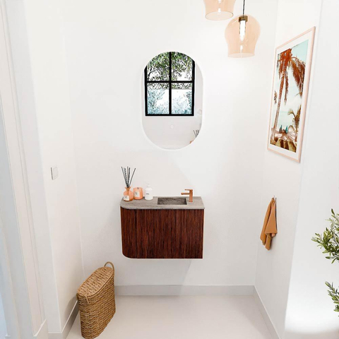 Mondiaz JOYA-DLUX 61.6cm toiletmeubel - ronding links kleur Ruby - Wastafel FAYE positie Rechts 1 kraangat kleur Oza. SW1425532