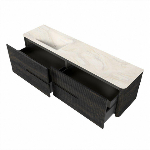 Mondiaz CIRO-DLUX Ensemble de meubles de salle de bains - 180x45x50cm - lavabo Solid surface Ostra - 1 vasque à gauche - sans trous de robinet - 4 tiroirs - Shadow SW1532319