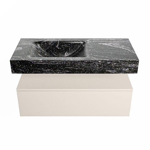 Mondiaz ALAN-DLUX Ensemble de meuble - 100cm - meuble Linen mat - 1 tiroir - Lavabo Cloud Lava suspendu - vasque Gauche - 0 trous de robinet SW808095