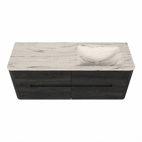 Mondiaz CIRO-DLUX Badkamermeubelset - 130x45x50cm - Solid surface wastafel Nata - 1 wasbak Rechts - zonder kraangaten - 4 lades - Shadow SW1532580