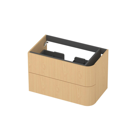 INK Concept R Wastafelonderkast - 80x45x52cm - 2 lades - opliggende grepen - afgeronde hoek rechts - MDF - light veneer SW1405511