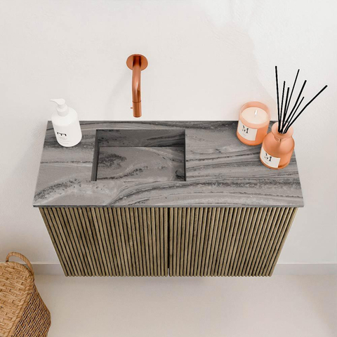 Mondiaz JOYA-DLUX 60cm toiletmeubel - kleur Dusk - Wastafel FAYE positie Links Zonder kraangat kleur Sombra. SW1426127