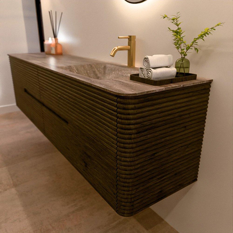 Mondiaz CIRO-DLUX Badkamermeubelset - 190x45x50cm - Solid surface wastafel Oza - 1 wasbak Rechts - 1 kraangat - 4 lades - Shadow SW1532677