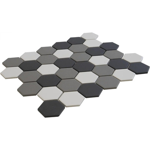 The Mosaic Factory London mozaïektegel - 28x33cm - 6mm - hexagon - R11 - mat contrast mix (grijs) SW382567