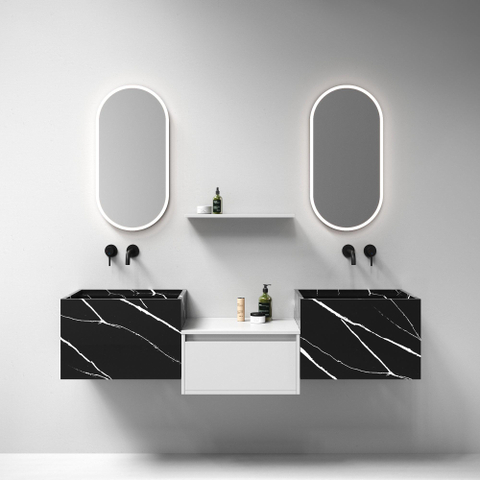 BRAUER Nova wastafel - 60x46x40cm - incl. verborgen ophangbeugels - 1 wasbak - 1 kraangat - composiet - marmerlook - Nero Marquina SW957306
