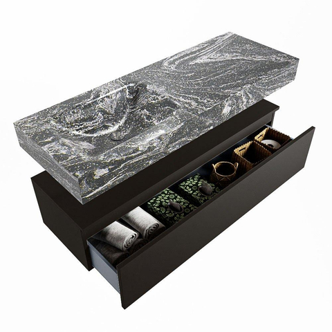 MONDIAZ ALAN - DLUX Badkamermeubelset - 130cm - onderkast - Urban - 1 lade - vrijhangende wastafel - wasbak links - 0 kraangaten - Lava SW808061