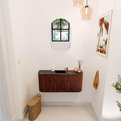 Mondiaz JOYA-DLUX 93.2cm toiletmeubel - ronding links en rechts kleur Ruby - Wastafel FAYE positie Midden 1 kraangat kleur Lava. SW1423658