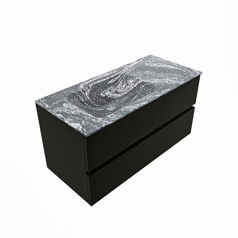 Mondiaz VICA-DLUX Ensemble meuble de salle de bains - 100cm - urban - 2 tiroirs - Lavabo encastré CLOUD - gauche - sans trou de robinet - couleur Lava - version XL 60cm de haut SW1189285