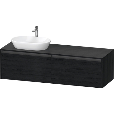 Duravit Ketho.2 Wastafelonderbouwkast - inclusief consoleplaat - met 2 laden - voor waskom links - 160x55x45.9cm - met handgrepen antraciet - eiken zwart mat SW772291