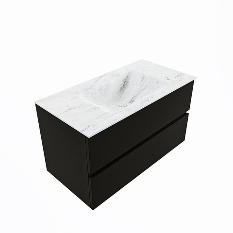 MONDIAZ VICA-DLUX Ensemble meuble de salle de bains - 90cm - meuble bas Urban - 2 tiroirs - lavabo encastré Cloud central - sans trous de robinet - version haute 60cm - Opalo SW1088518