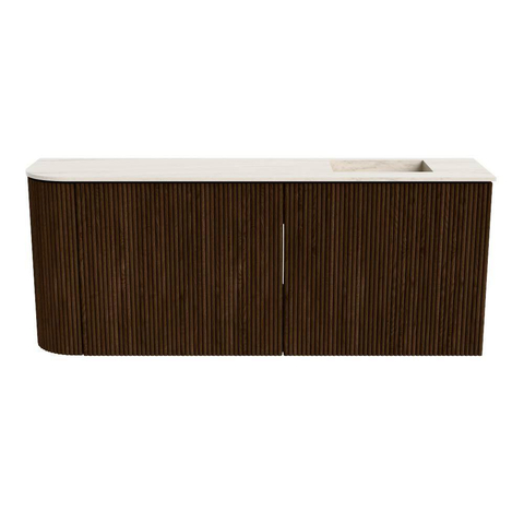 Mondiaz JOYA-DLUX 101.6cm toiletmeubel - ronding links kleur Walnut - Wastafel FAYE positie Rechts Zonder kraangat kleur Meli. SW1424443