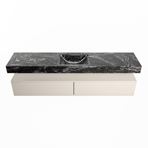 Mondiaz ALAN-DLUX Ensemble de meuble - 200cm - meuble Linen mat - 2 tiroirs - Lavabo Cloud Lava suspendu - vasque Centre - 1 trou de robinet SW808377