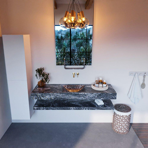 Mondiaz ALAN-DLUX Ensemble de meuble - 150cm - meuble Lava mat - 0 tiroirs - Lavabo Cloud Lava suspendu - vasque Centre - 0 trous de robinet SW809103