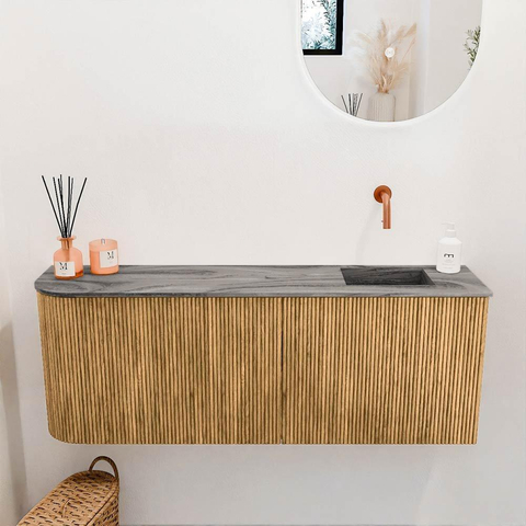 Mondiaz JOYA-DLUX 111.6cm toiletmeubel - ronding links kleur Oak - Wastafel FAYE positie Rechts Zonder kraangat kleur Sombra. SW1424292