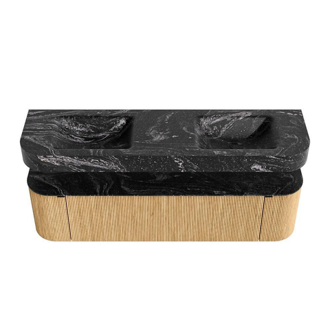 MONDIAZ THOR-DLUX Meuble de salle de bains - 170cm - arrondi gauche + droite - couleur Oak - 1 tiroir et 2 portes - Vasque suspendue CLOUD Double sans trou de robinet - couleur Lava SW1465438