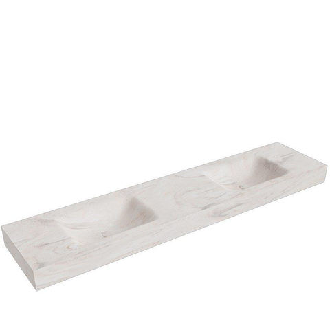 Mondiaz CLOUD wastafel - 200x46x12cm - dubbele wasbak - 2 kraangaten - ostra (wit) SW1041136