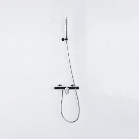 Fortifura Calvi Thermostatische badkraan - met staafhanddouche handdouchehouder en - metalen doucheslang - hoogglans chroom SW811965