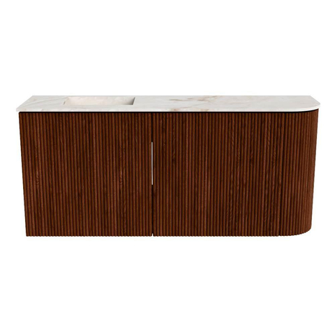 Mondiaz JOYA-DLUX 91.6cm meuble de salle de bains - arrondi droit couleur Ruby - Vasque FAYE position Gauche Sans trou de robinet couleur Frappe. SW1423502