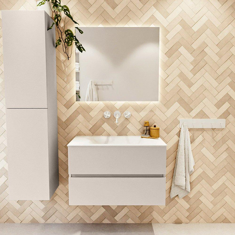 MONDIAZ VICA Badkamermeubelset - 80cm - onderkast linen- 2 lades - wastafel cloud midden - zonder kraangaten - 60cm hoge versie - talc OUTLETSTORE STORE44793