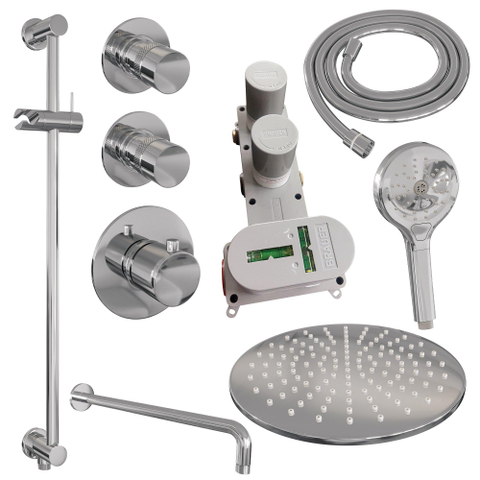 BRAUER Chrome Edition ensemble de douche pluie encastré – douche de tête Ø 30 cm – bras mural courbé 40 cm – douchette ronde – barre de douche 70 cm SW643407