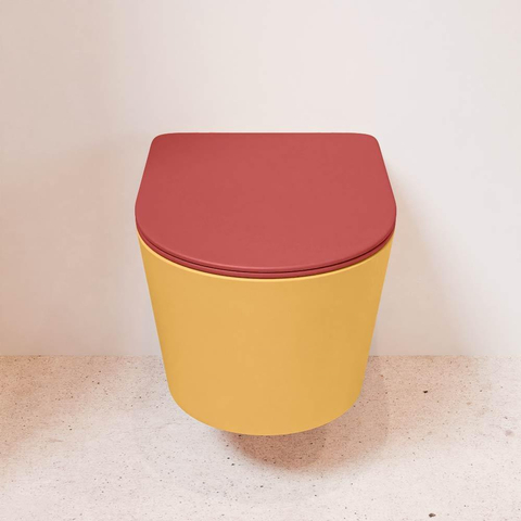 Mondiaz LAVIE WC suspendu – sans bride – 36 x 53 cm – avec abattant softclose – Ocher (jaune), abattant Fire (rouge) SW1208620