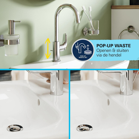 Grohe Swift QuickFix Wastafelkraan - l-size - met trekwaste - chroom -licht beschadigd- OUTLETSTORE STORE45002