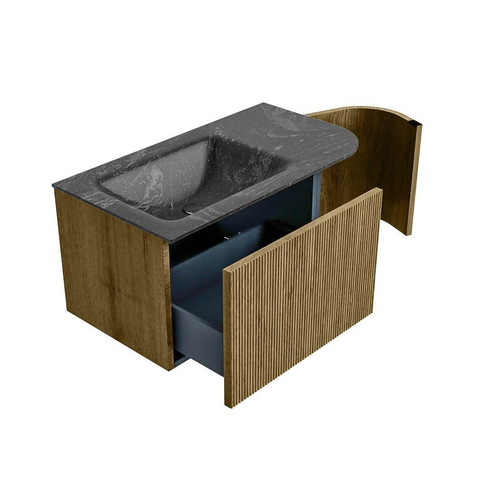 Mondiaz KURVE-DLUX Ensemble de meubles de salle de bains - 85x46x40cm - 1 tiroir - 1 porte - lavabo solid surface - gauche - sans trou de robinet - Dusk SW1415235