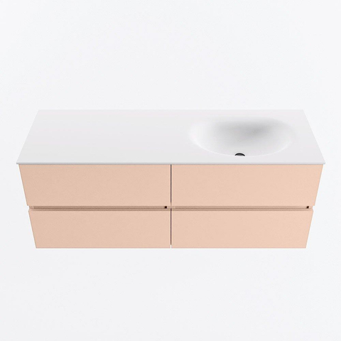 MONDIAZ VICA Ensemble meuble de salle de bains - 130cm - meuble sous-vasque rosee - 4 tiroirs - lavabo moon à droite - sans trous de robinet - version haute 60cm - talc SW1080387
