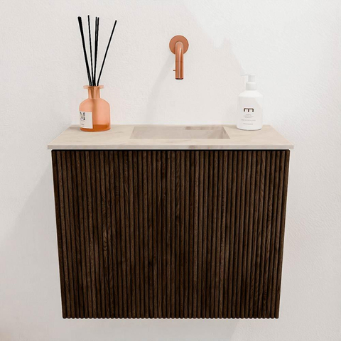 Mondiaz JOYA-DLUX 50cm meuble de toilette - couleur Walnut - Vasque FAYE position Droite Sans trou de robinet couleur Frappe. SW1422305