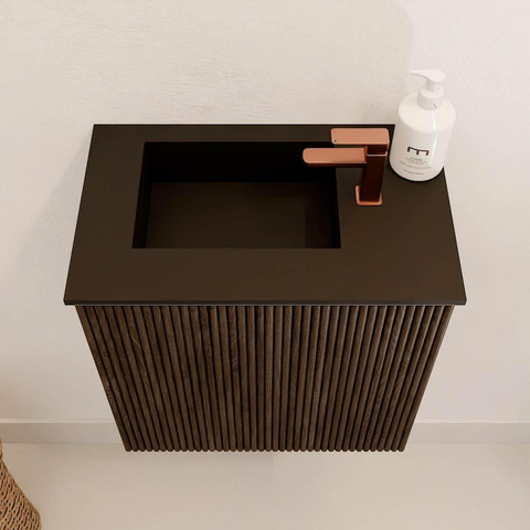 Mondiaz JOYA 40cm meuble de salle de bains - couleur Walnut - Vasque FAYE position Gauche 1 trou de robinet couleur Urban. SW1421313