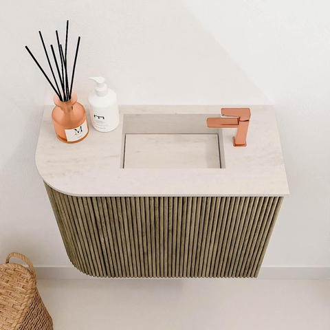 Mondiaz JOYA-DLUX Meuble de toilette 51,6cm - arrondi gauche couleur Dusk - Vasque FAYE position Droite 1 trou de robinet couleur Meli. SW1425840