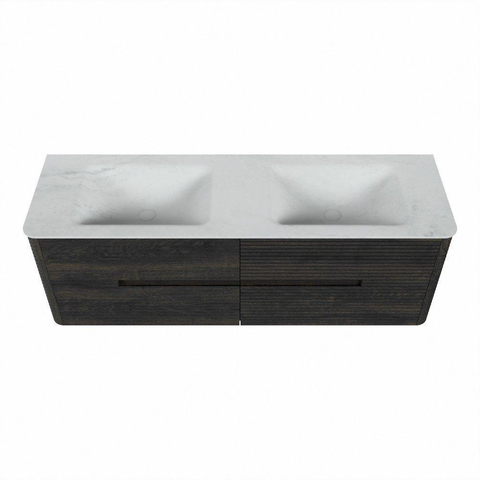 Mondiaz CIRO-DLUX Badkamermeubelset - 150x45x50cm - Solid surface wastafel Opalo - 2 wasbak Dubbel - zonder kraangaten - 4 lades - Shadow SW1532423