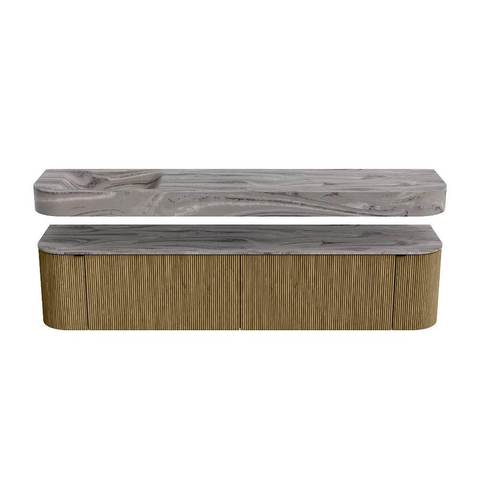 MONDIAZ THOR-DLUX 200cm meuble de salle de bains arrondi gauche + droite couleur Dusk avec 2 tiroirs et 2 portes. Vasque suspendue CLOUD gauche 1 trou de robinet couleur Sombra. SW1467272
