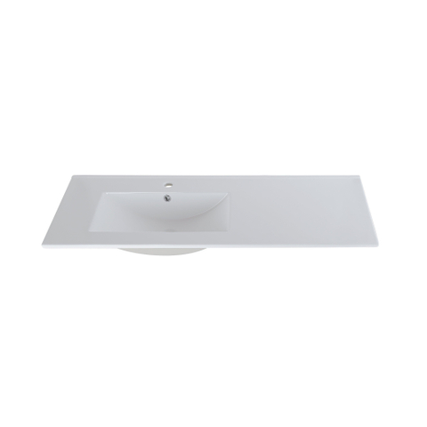 Saniclass Vygo Lavabo meuble - 121x2x46cm - trop-plein - 1 vasque à gauche - 1 trou de robinet - céramique - blanc brillant SW1471924