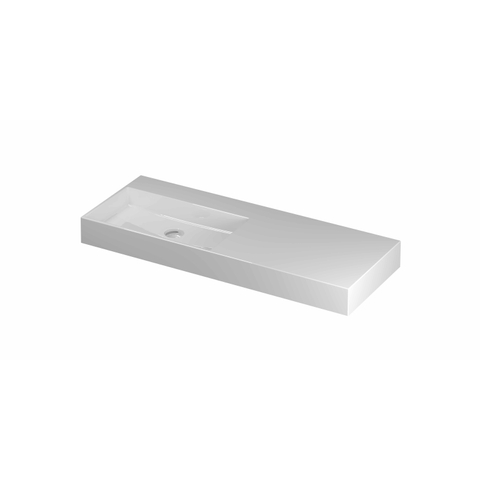 INK United lavabo - 120x45x11cm porcelaine gauche sans trou de robinetterie incl. bonde clic-clac en porcelaine et système de trop-plein dissimulé - blanc brillant SW956071