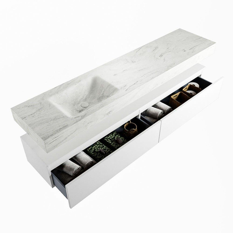 MONDIAZ ALAN - DLUX Badkamermeubelset - 200cm - onderkast - Talc - 2 lades - vrijhangende wastafel - wasbak links - 0 kraangaten - Opalo SW806513