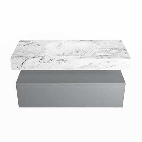 Mondiaz ALAN-DLUX Ensemble de meuble - 110cm - meuble Plata mat - 1 tiroir - Lavabo Cloud Glace suspendu - vasque Centre - 0 trous de robinet SW806034