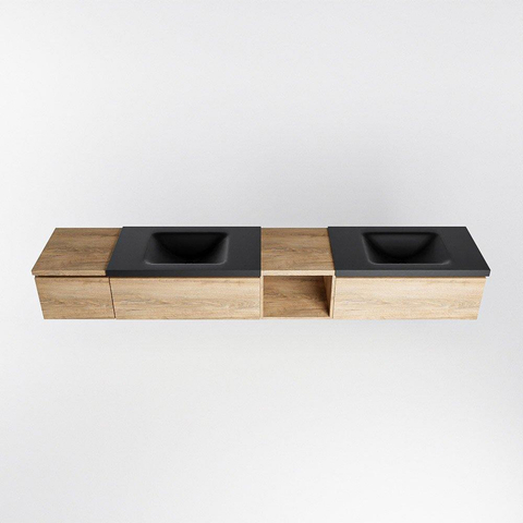 MONDIAZ BUKLA Meuble de salle de bains 240cm avec module ouvert 40 à droite couleur Washed Oak avec 3 tiroirs. Lavabo CLOUD double 0 trous de robinet couleur Urban. SW1382217