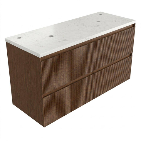 Saniclass Holz Atelier Badkamermeubelset - 120x45x63cm - Dia marmeren wastafelblad gepolijst (wit) - 2 kraangaten - 2 lades - mat walnut pure (hout) SW1478373