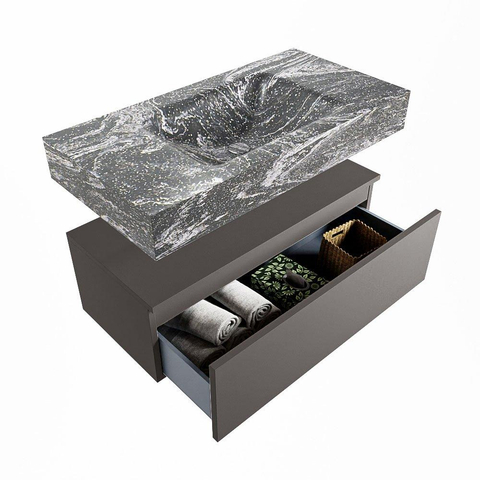 MONDIAZ ALAN - DLUX Badkamermeubelset - 90cm - onderkast - Dark grey - 1 lade - vrijhangende wastafel - wasbak midden - 0 kraangaten - Lava SW807932