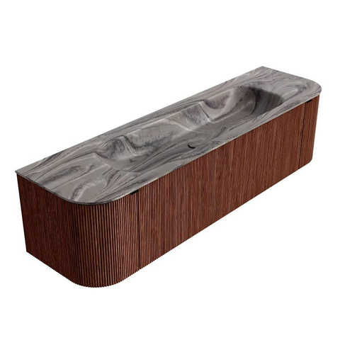 MONDIAZ KURVE-DLUX 170cm badmeubel ronding Links + Rechts kleur Ruby met 1 lade en 2 deuren. Wastafel BIG LARGE Midden zonder kraangat Sombra. SW1433973