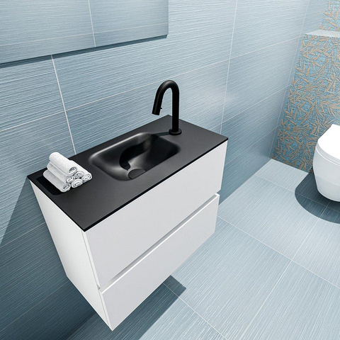 MONDIAZ ADA Meuble WC - 60x30x50cm - 1 trou de robinet - 2 tiroirs - talc mat - lavabo centré - Solid surface - Noir SW472833