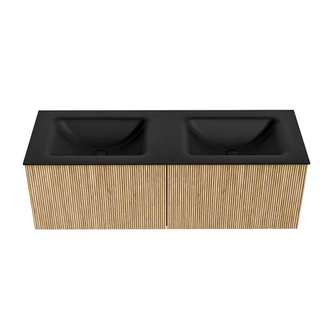 MONDIAZ KURVE Meuble de salle de bains 130 cm couleur Oak avec 2 tiroirs. Lavabo CLOUD double sans trou de robinet Urban. SW1138481