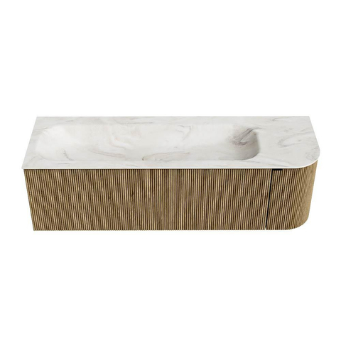 Mondiaz KURVE-DLUX Ensemble de meubles de salle de bains - 145x46x40cm - 1 tiroir - 1 porte - lavabo solid surface - gauche - 1 trou de robinet - Dusk SW1415167