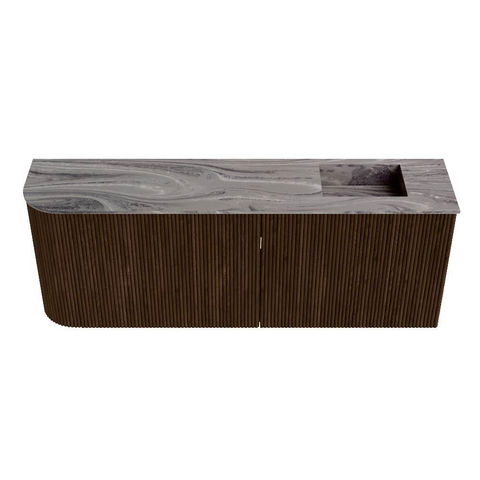 Mondiaz JOYA-DLUX Meuble de salle de bains 111.6cm - arrondi gauche couleur Walnut - Vasque FAYE position Droite Sans trou de robinet couleur Sombra. SW1424761