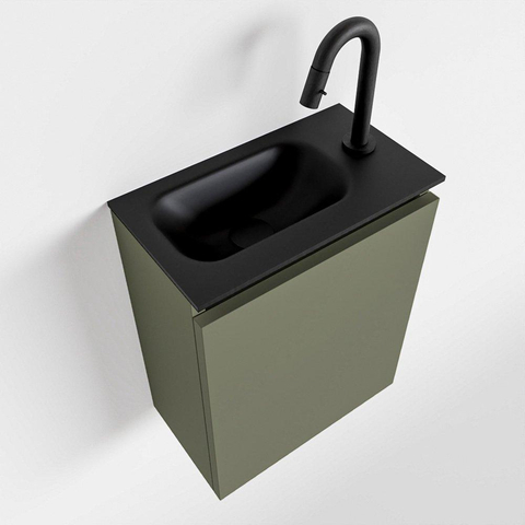 MONDIAZ TURE Toiletmeubel 40x23x50cm met 1 kraangaten 1 deuren army mat Wastafel Eden links Solid Surface Zwart SW475357