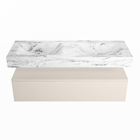 Mondiaz ALAN-DLUX Ensemble de meuble - 130cm - meuble Linen mat - 1 tiroir - Lavabo Cloud Glace suspendu - vasque Gauche et droite - 2 trous de robinet SW805944