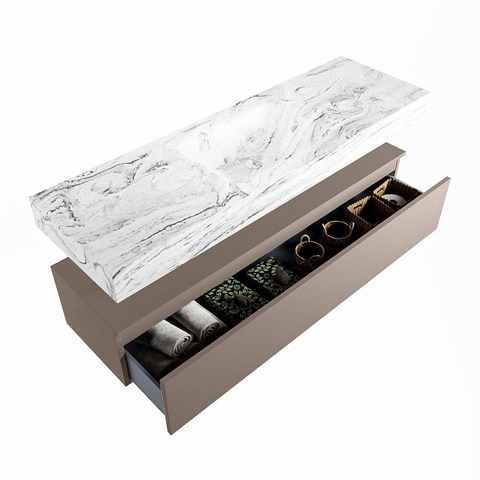 MONDIAZ ALAN - DLUX Badkamermeubelset - 150cm - onderkast - Smoke - 1 lade - vrijhangende wastafel - wasbak midden - 0 kraangaten - Glace SW805861